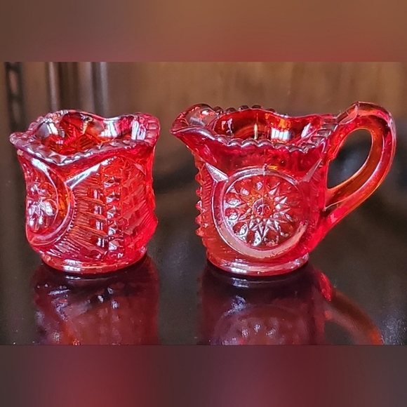 Vntg 2" Amberina Mini Sugar & Creamer Set - Picture 2 of 7